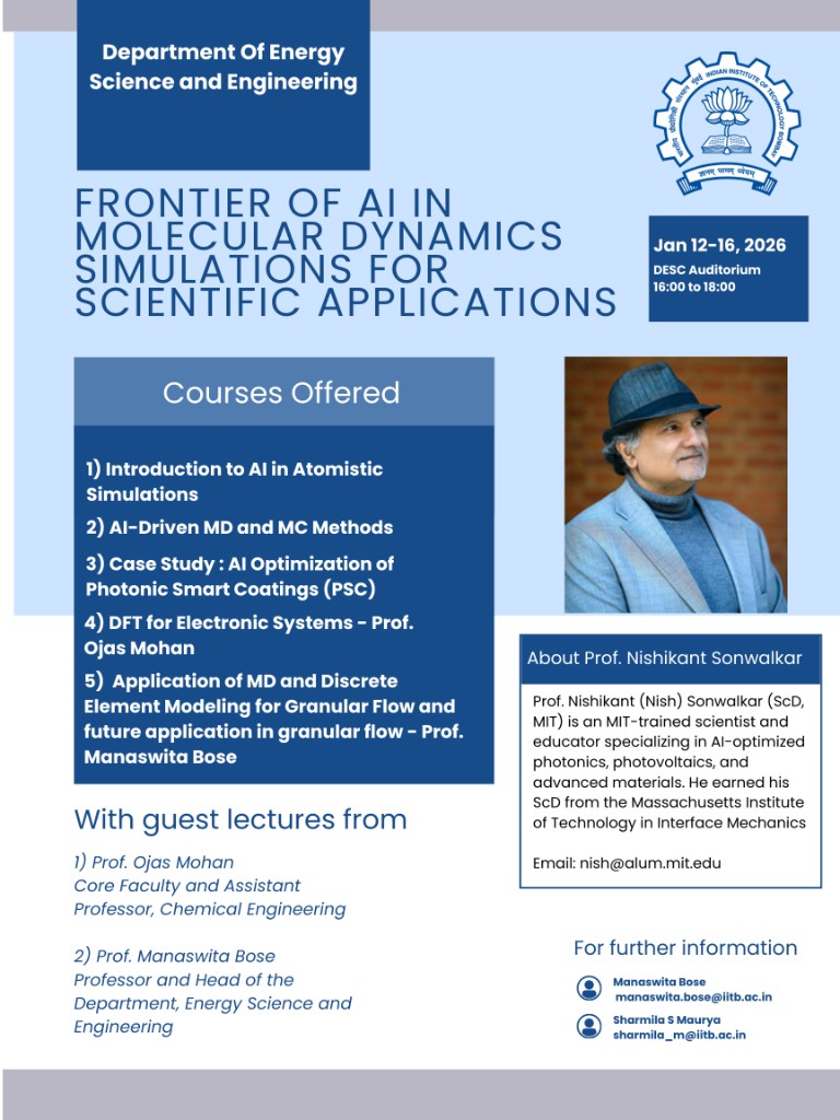IIT Bombay AI molecular dynamics course flyer
